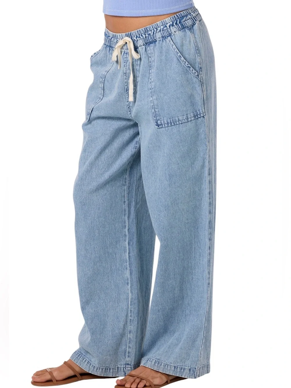 O’Neill Sevie Denim Pants in Drifter Light Blue Denim Wide Leg Pants Size M
